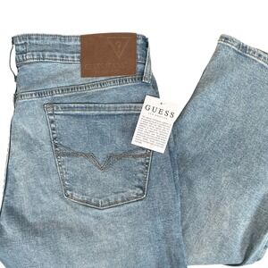 NEW Guess Lincoln Slim Straight Distressed Jeans Mens 32x31 Blue‎ Hinto Wash
